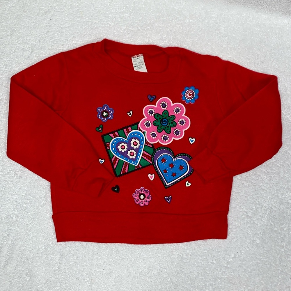 Vintage Teddy Bears brand red floral hearts sweatshirt size 6